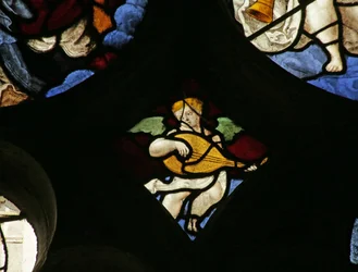 Ventana que representa un ángel musical con laúd, c.1495